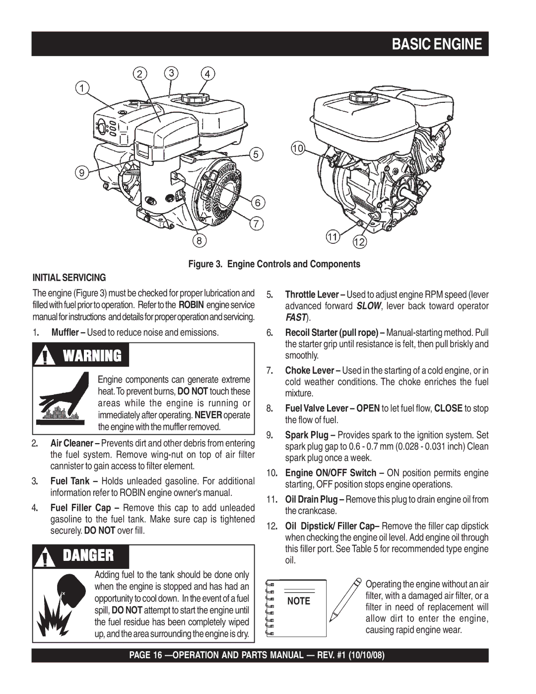 Multiquip QP4TE manual Basic Engine, Initial Servicing 