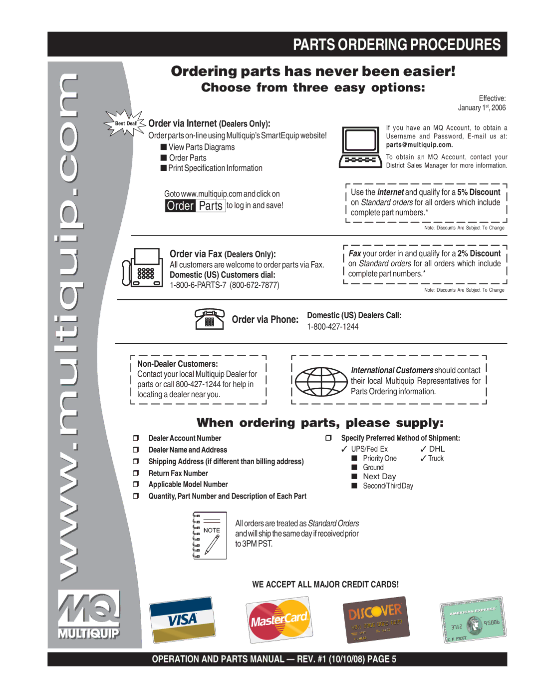 Multiquip QP4TE manual Parts Ordering Procedures, Ordering parts has never been easier 