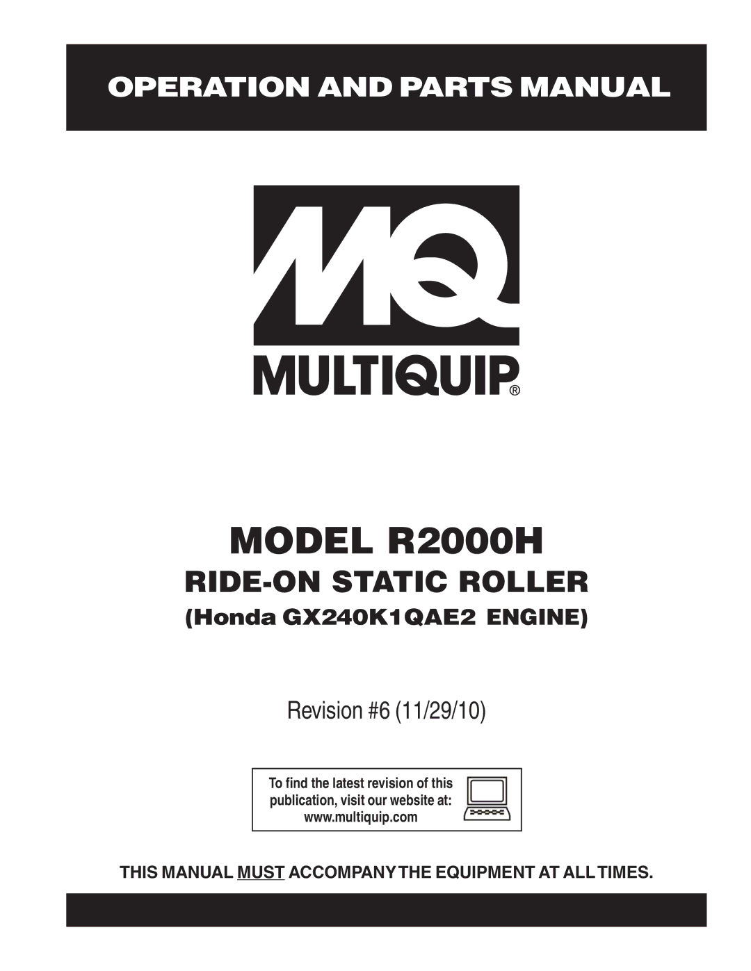 Multiquip manual Model R2000H 