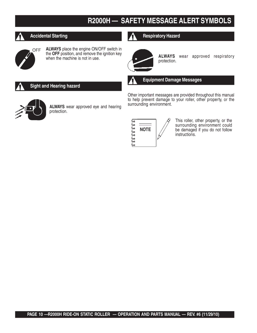 Multiquip R2000H manual Always wear approved respiratory protection, Instructions 