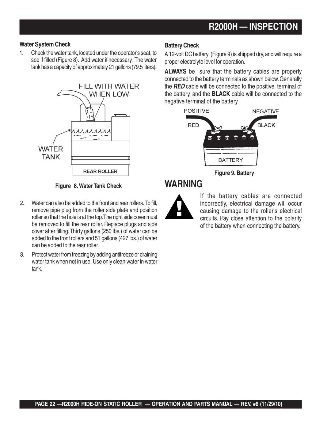 Multiquip R2000H manual Water System Check 