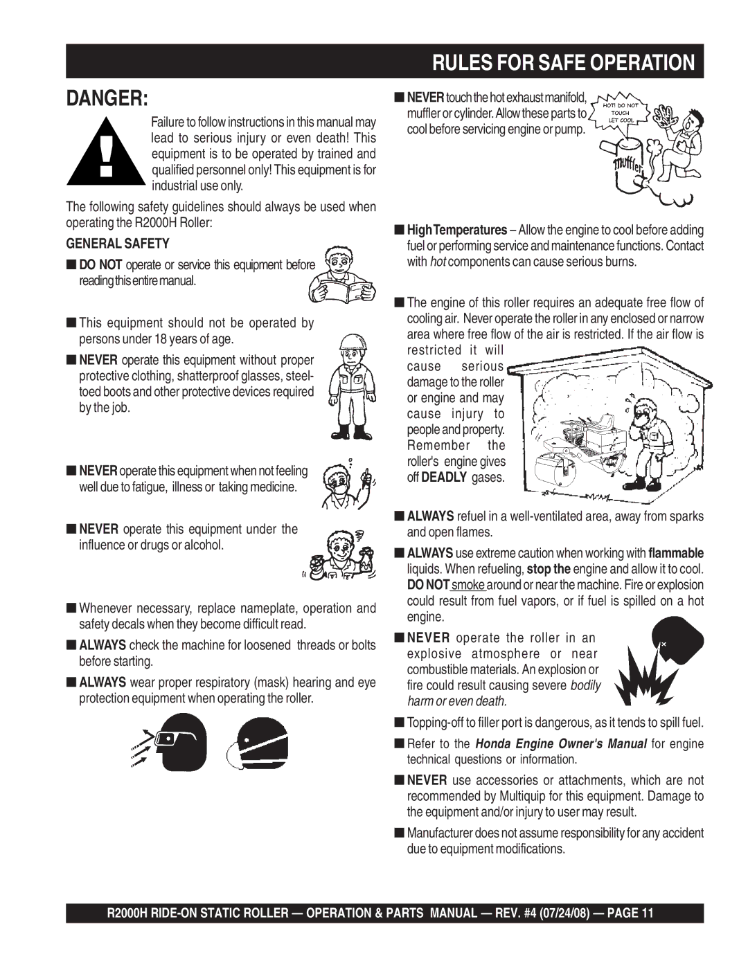 Multiquip R2000H manual Rules for Safe Operation 