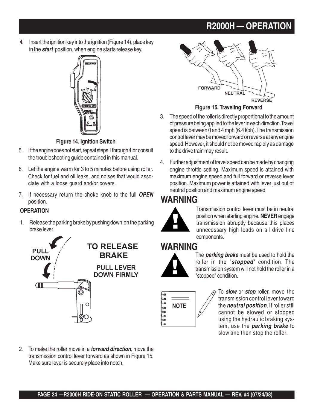 Multiquip manual R2000H Operation, Ignition Switch 