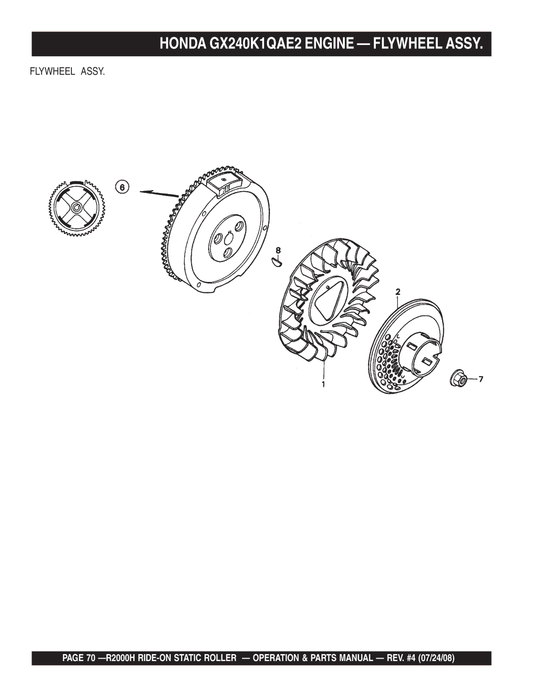 Multiquip R2000H manual Honda GX240K1QAE2 Engine Flywheel Assy 