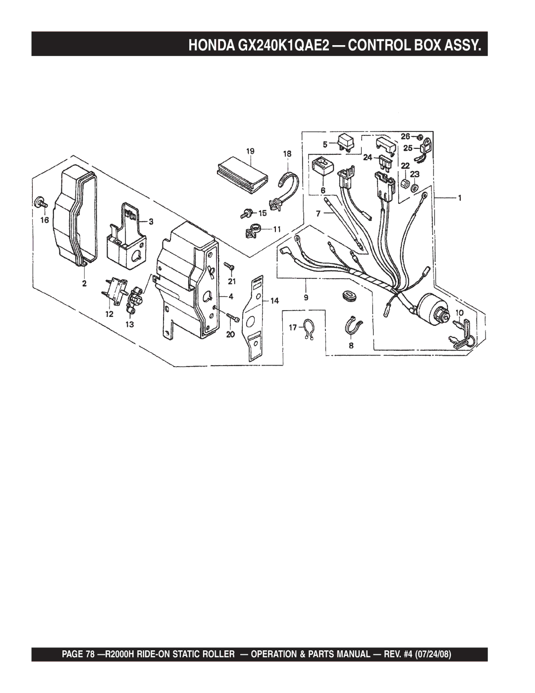 Multiquip R2000H manual Honda GX240K1QAE2 Control BOX Assy 