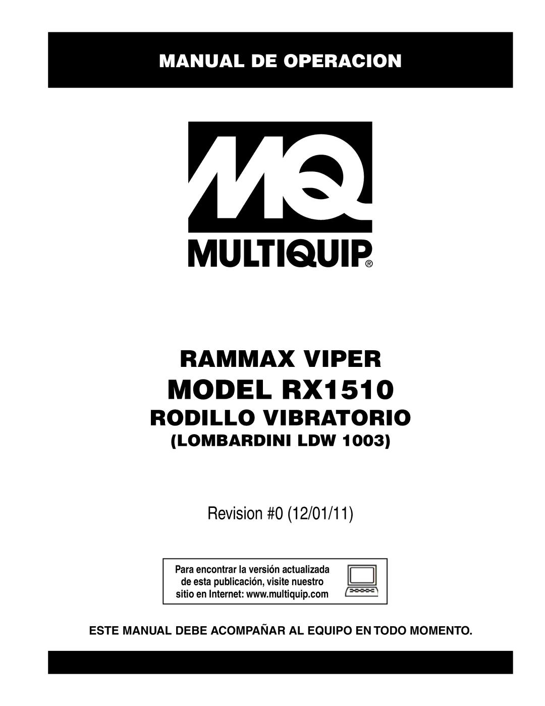 Multiquip manual Model RX1510 