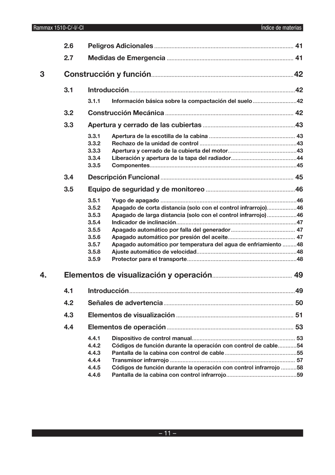 Multiquip RX1510 manual Índice de materias 