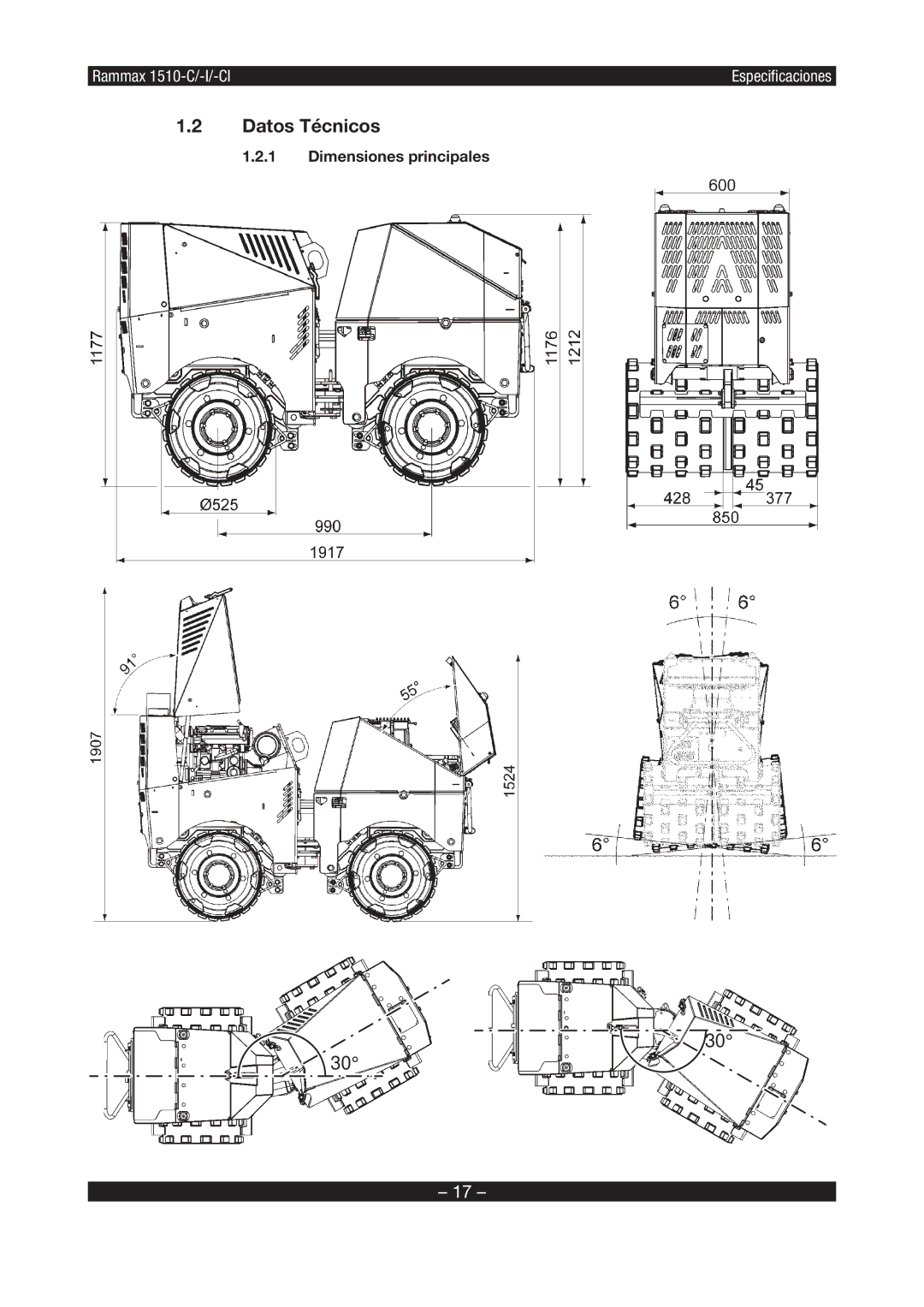 Multiquip RX1510 manual Datos Técnicos, Dimensiones principales 