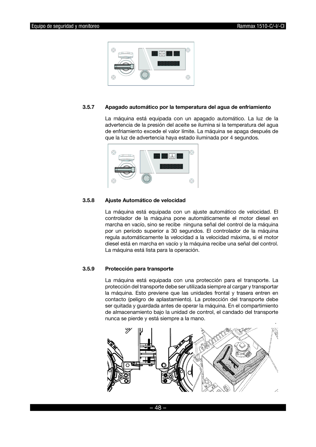 Multiquip RX1510 manual Ajuste Automático de velocidad, Protección para transporte 