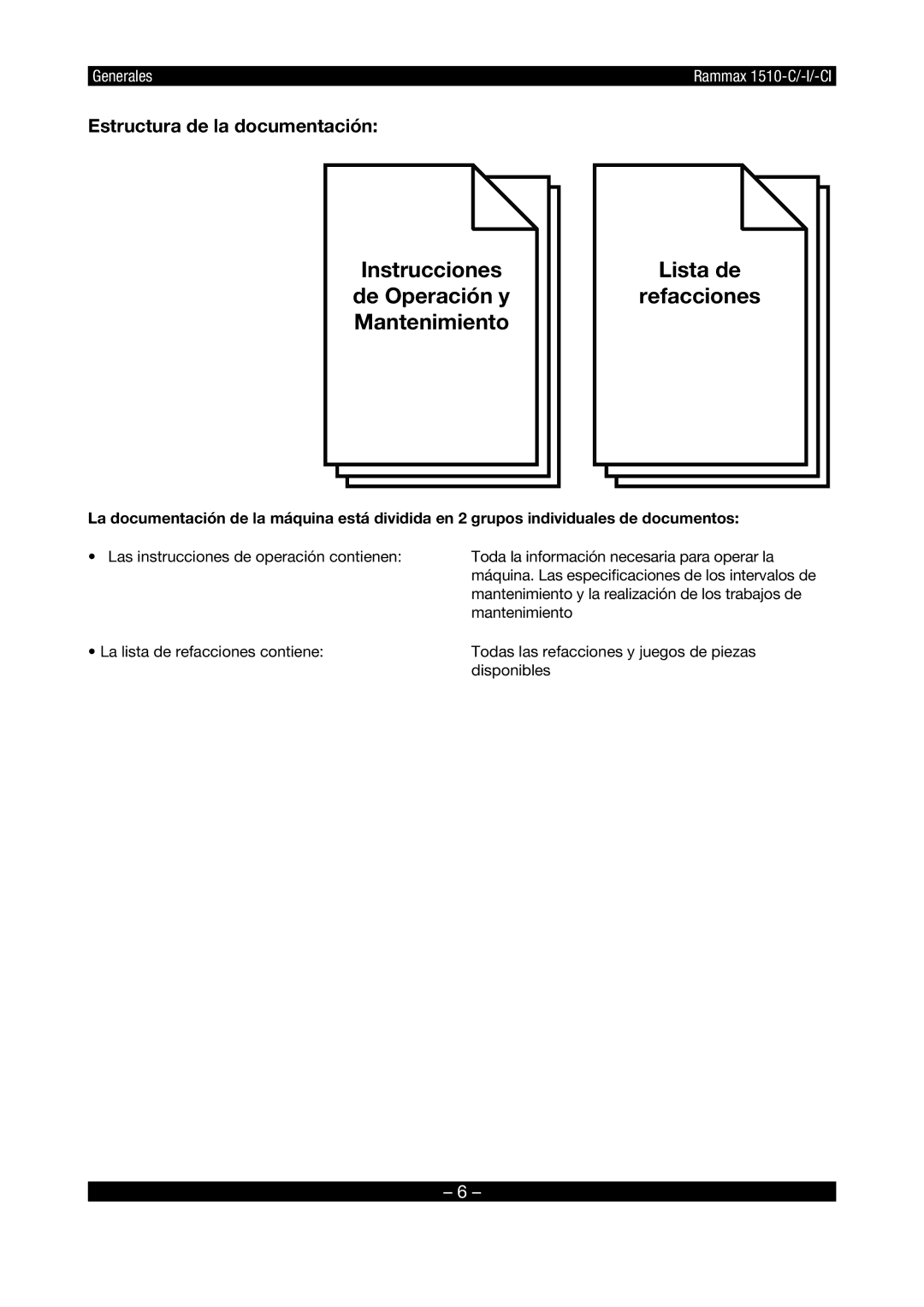 Multiquip RX1510 manual Instrucciones, Lista de Refacciones, Estructura de la documentación 