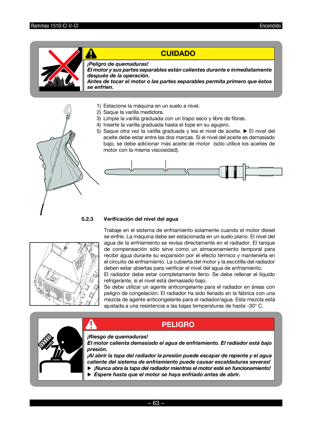 Multiquip RX1510 manual Veriﬁcación del nivel del agua 