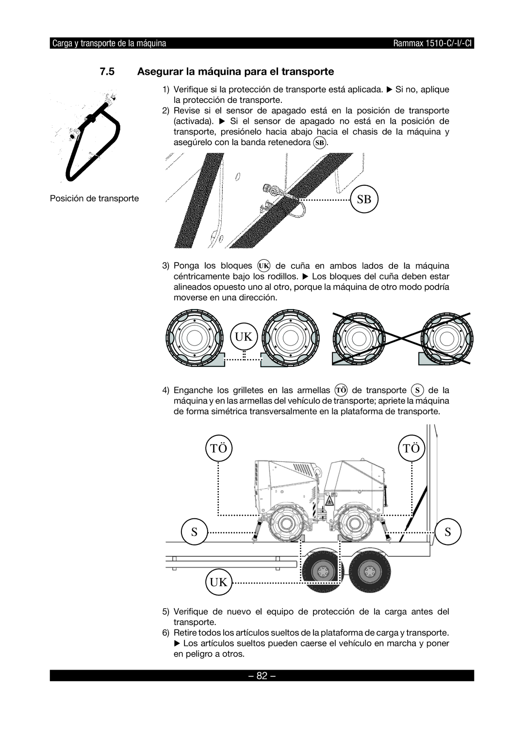 Multiquip RX1510 manual Asegurar la máquina para el transporte 