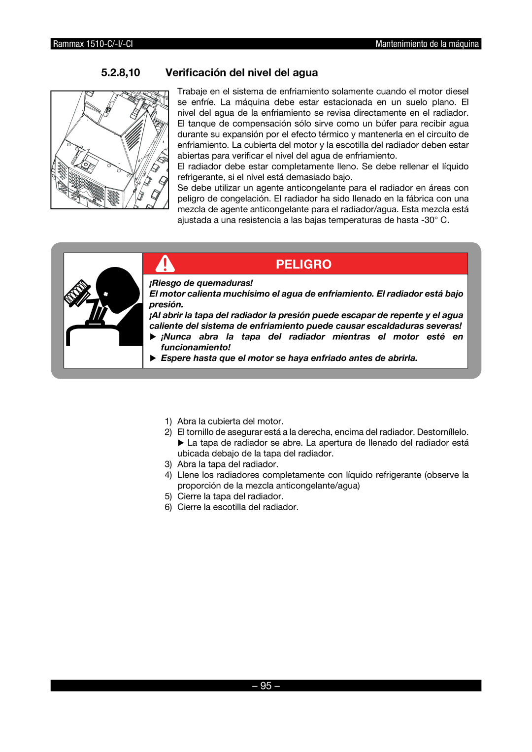 Multiquip RX1510 manual 8,10 Veriﬁcación del nivel del agua 