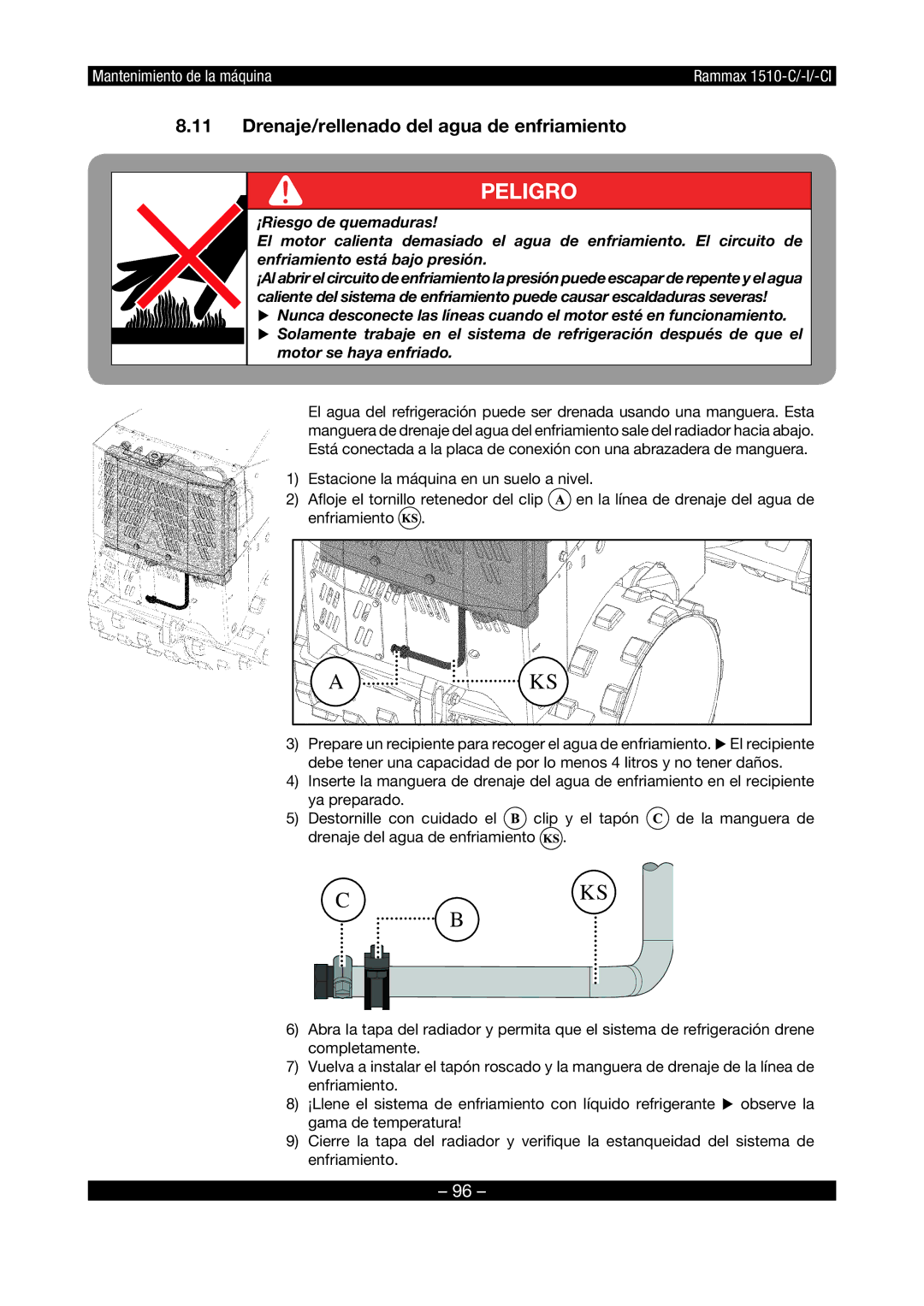 Multiquip RX1510 manual Drenaje/rellenado del agua de enfriamiento 