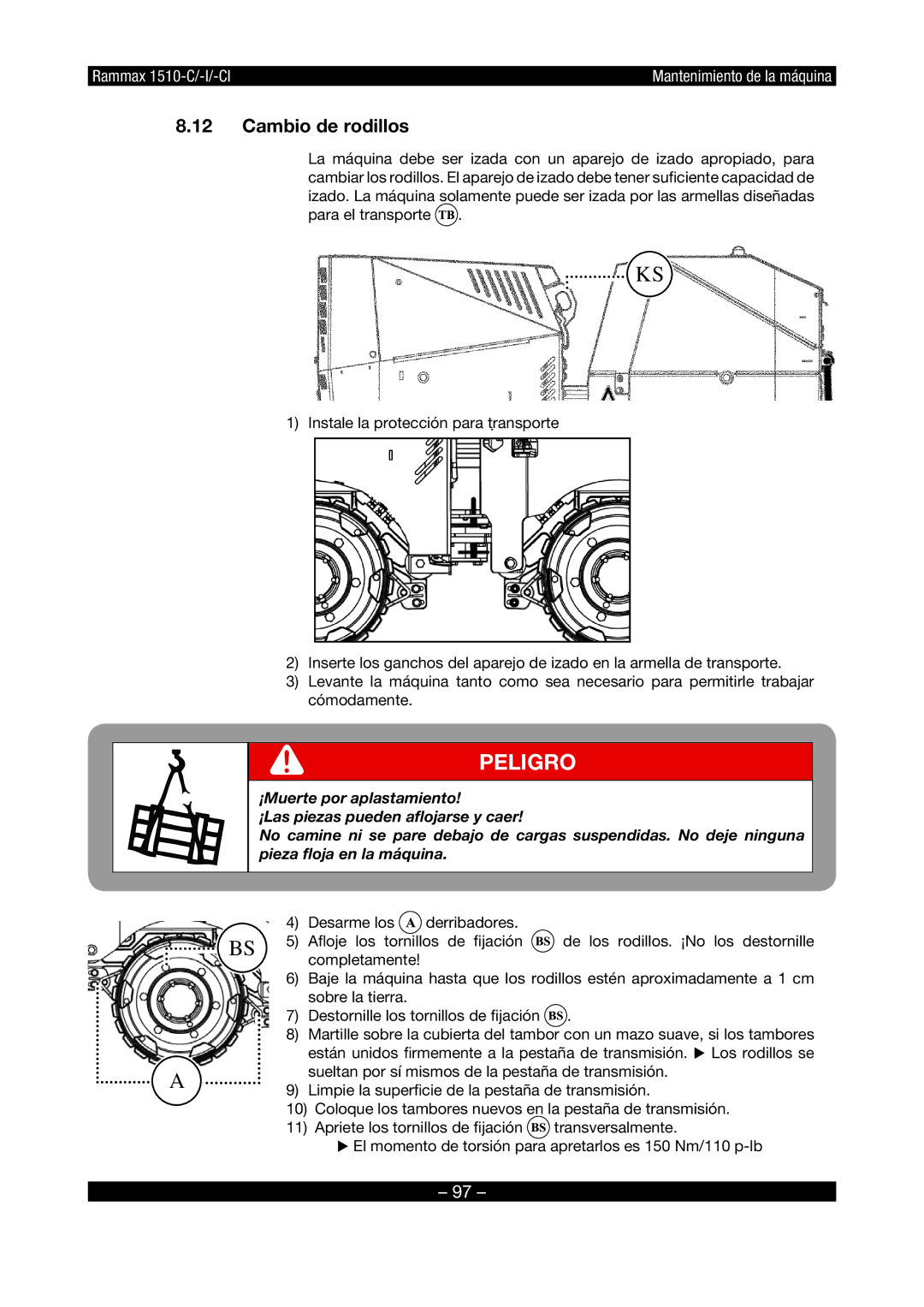 Multiquip RX1510 manual Cambio de rodillos 