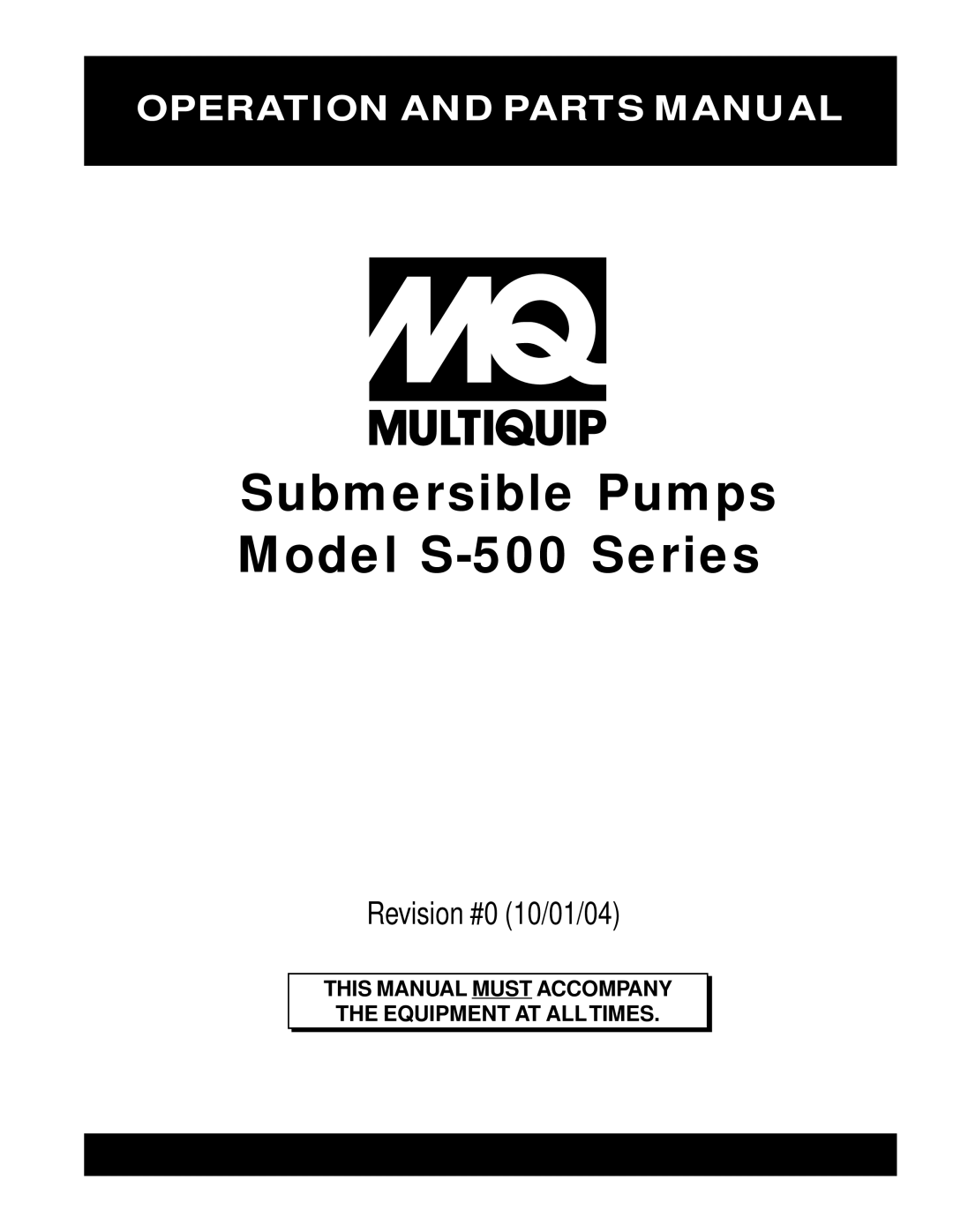 Multiquip manual Submersible Pumps Model S-500 Series 