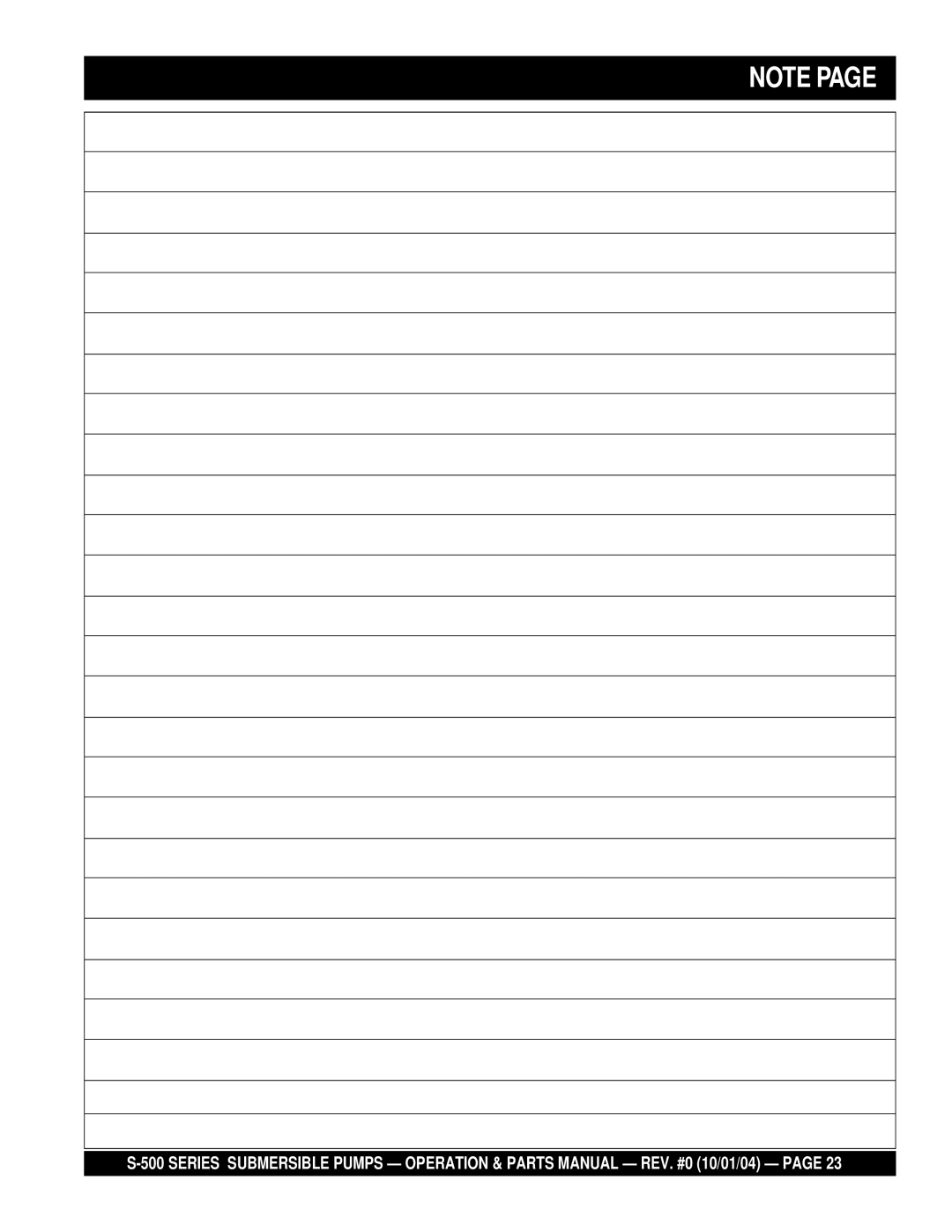 Multiquip S-500 manual Note Page 
