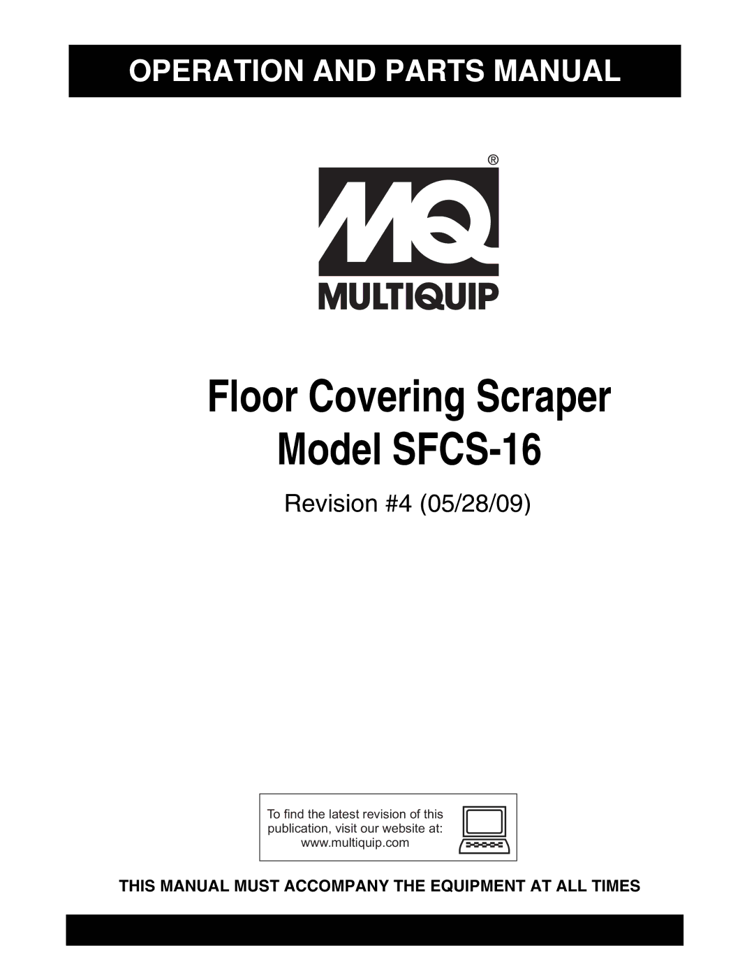 Multiquip manual Floor Covering Scraper Model SFCS-16 