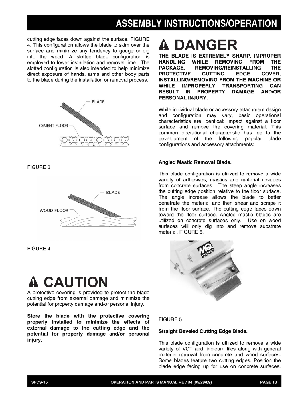 Multiquip SFCS-16 manual Angled Mastic Removal Blade 