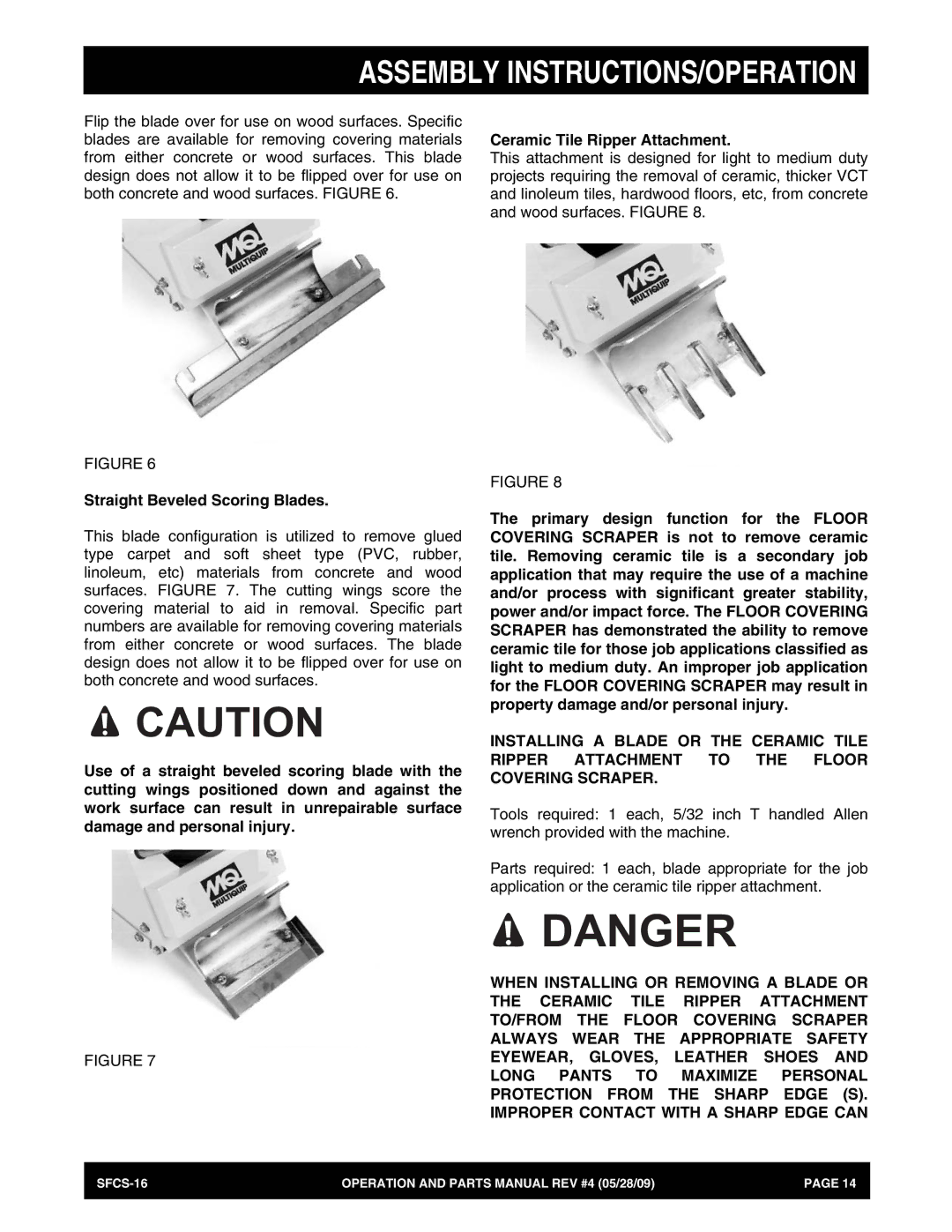 Multiquip SFCS-16 manual Straight Beveled Scoring Blades 