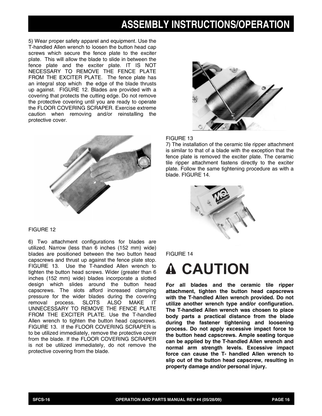 Multiquip SFCS-16 manual Assembly INSTRUCTIONS/OPERATION 