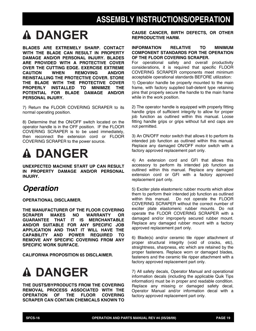 Multiquip SFCS-16 manual Operation 