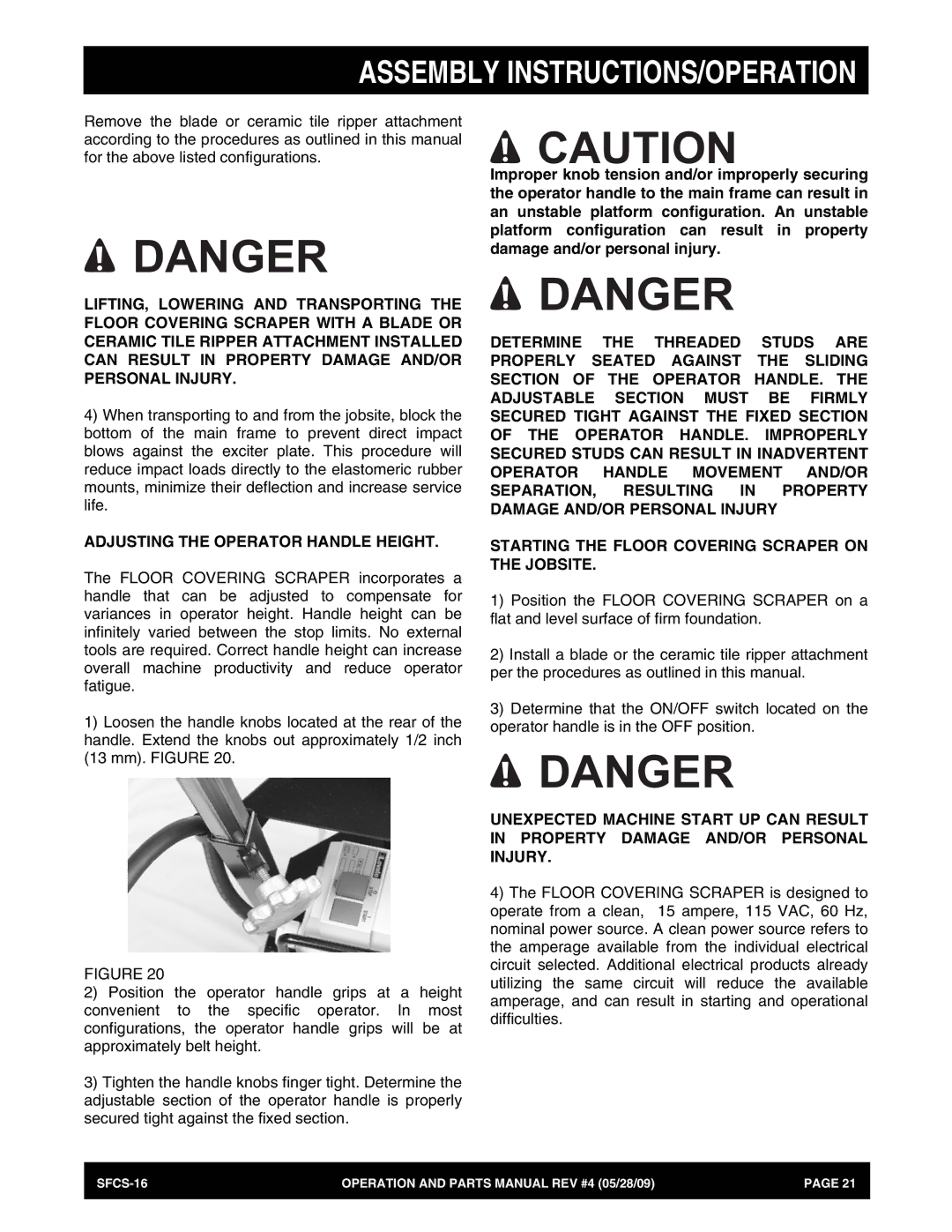 Multiquip SFCS-16 manual Adjusting the Operator Handle Height 