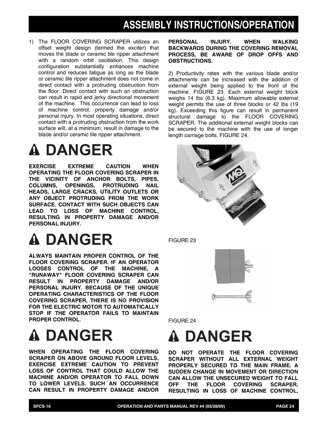 Multiquip SFCS-16 manual Assembly INSTRUCTIONS/OPERATION 