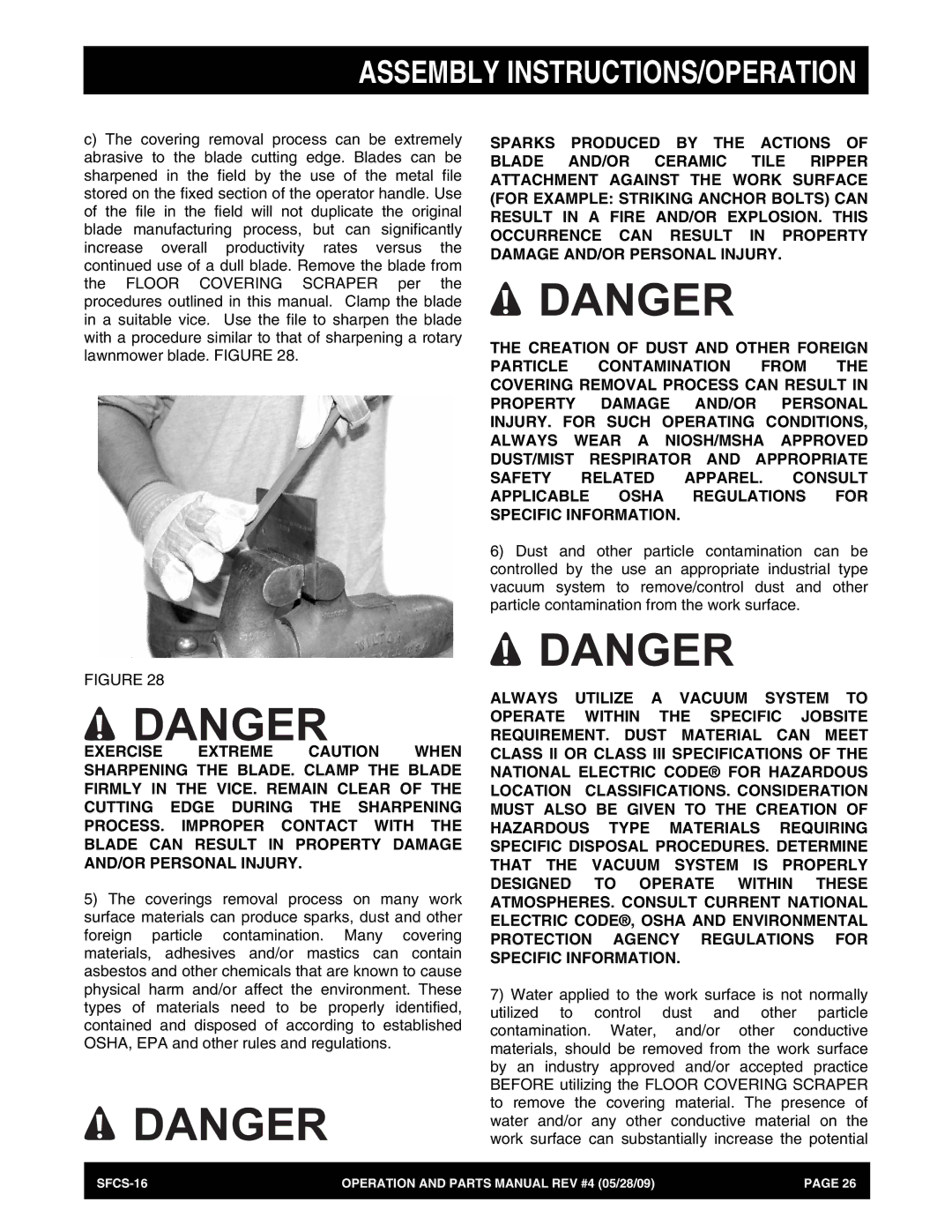 Multiquip SFCS-16 manual Assembly INSTRUCTIONS/OPERATION 