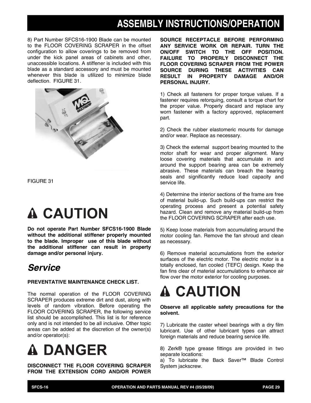 Multiquip SFCS-16 manual Service, Preventative Maintenance Check List 