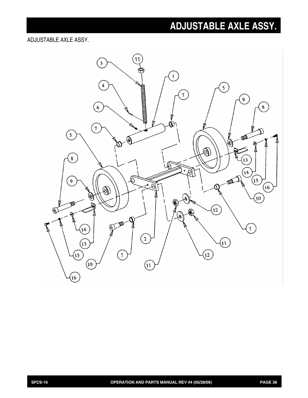 Multiquip SFCS-16 manual Adjustable Axle Assy 