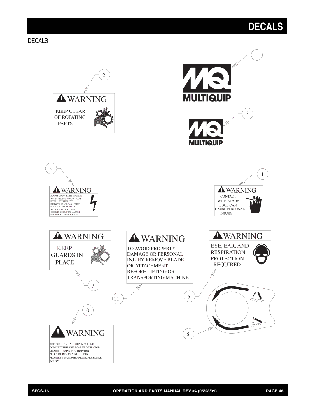 Multiquip SFCS-16 manual Decals 