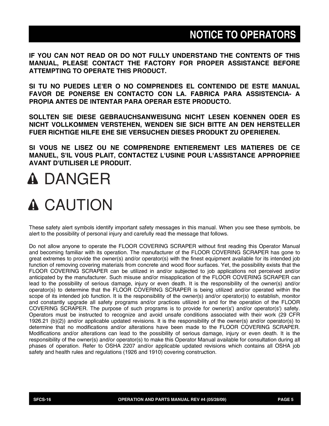 Multiquip SFCS-16 manual Operation and Parts Manual REV #4 05/28/09 