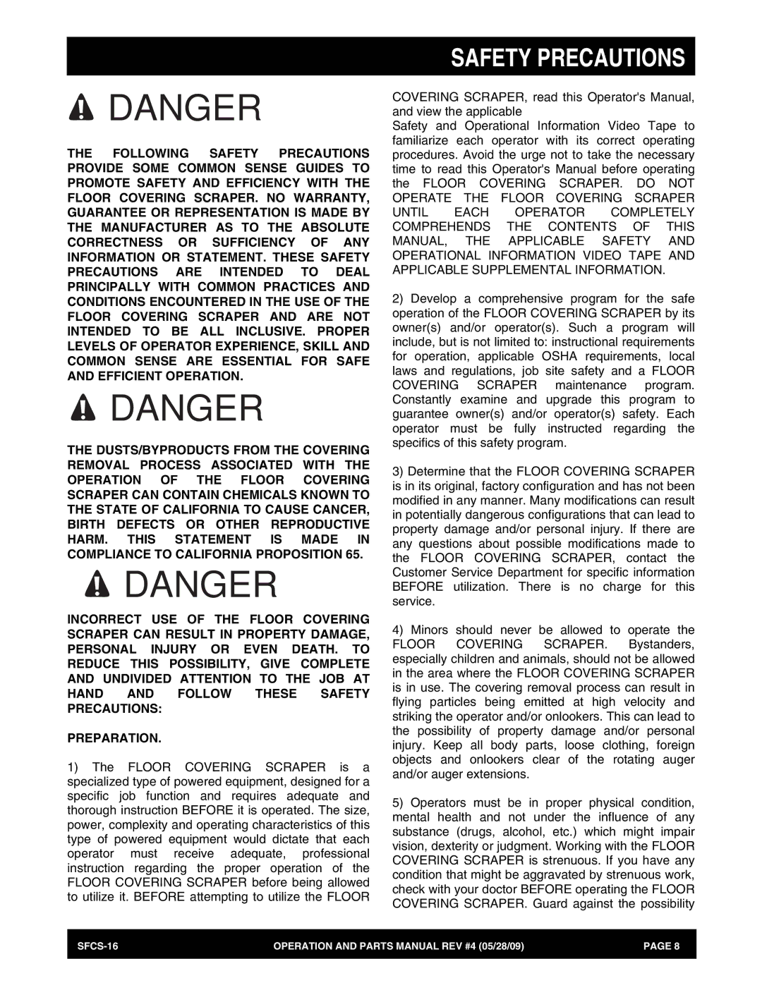 Multiquip SFCS-16 manual Safety Precautions 