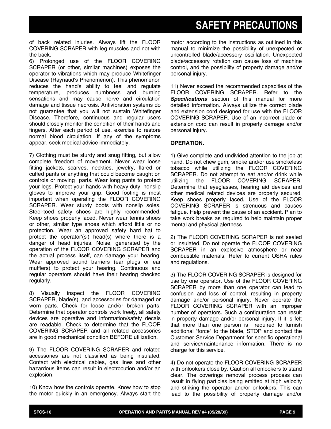 Multiquip SFCS-16 manual Operation 