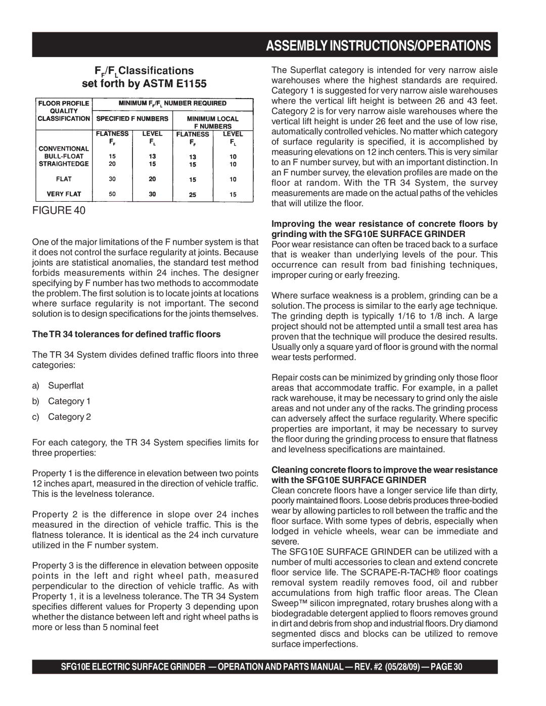 Multiquip SFG10E manual TR 34 tolerances for defined traffic floors 