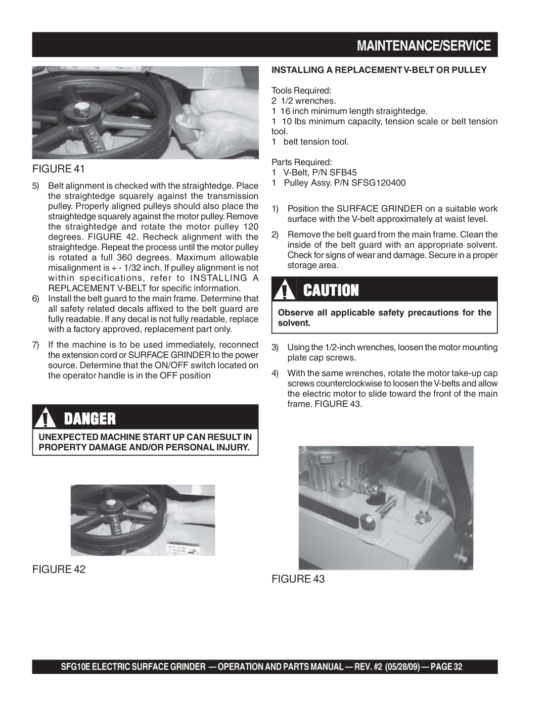 Multiquip SFG10E manual Maintenance/Service, Installing a Replacement V-BELT or Pulley 