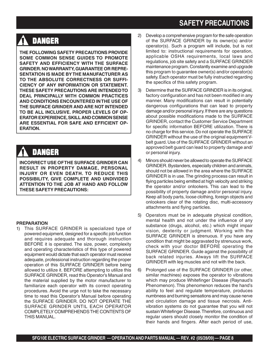 Multiquip SFG10E manual Safety Precautions 