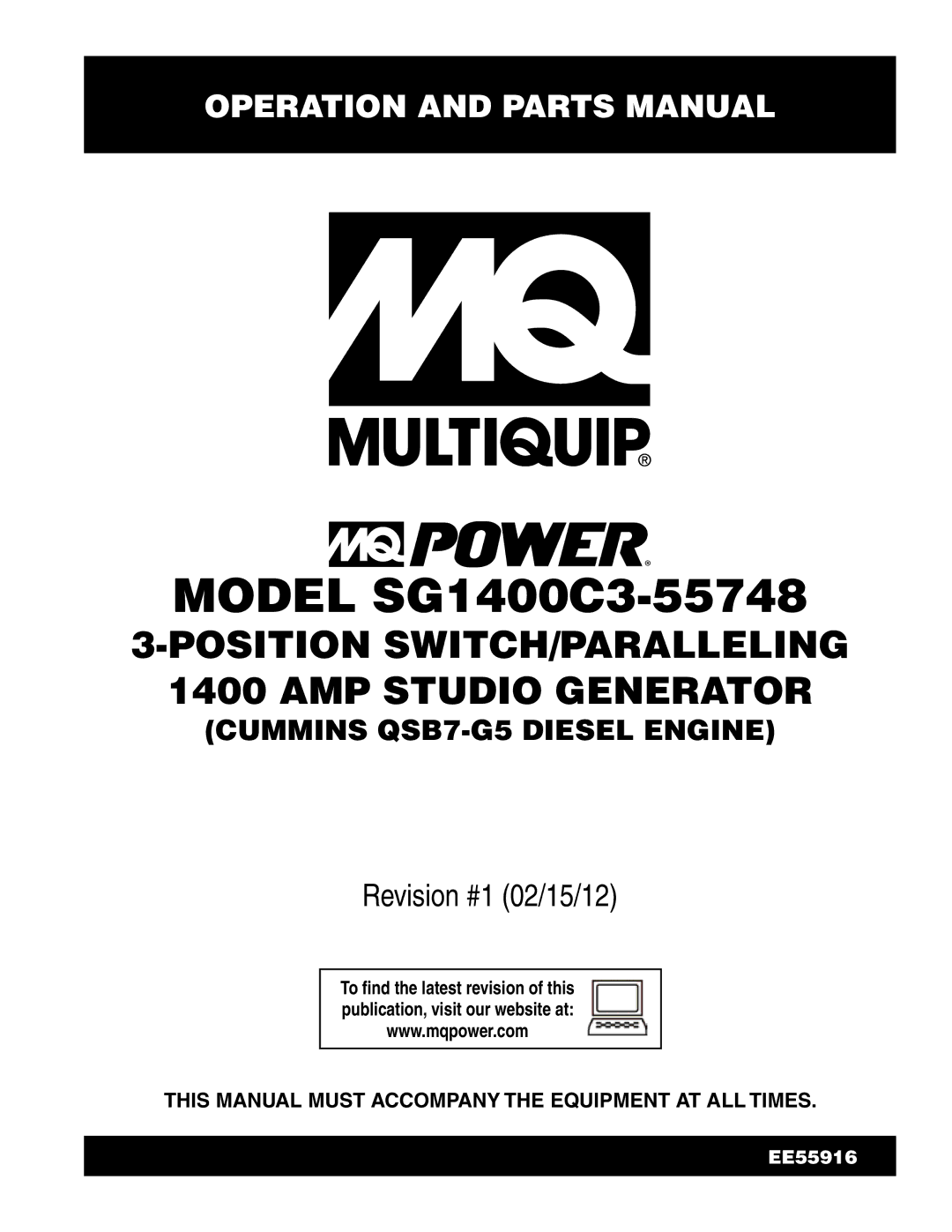 Multiquip manual Model SG1400C3-55748 