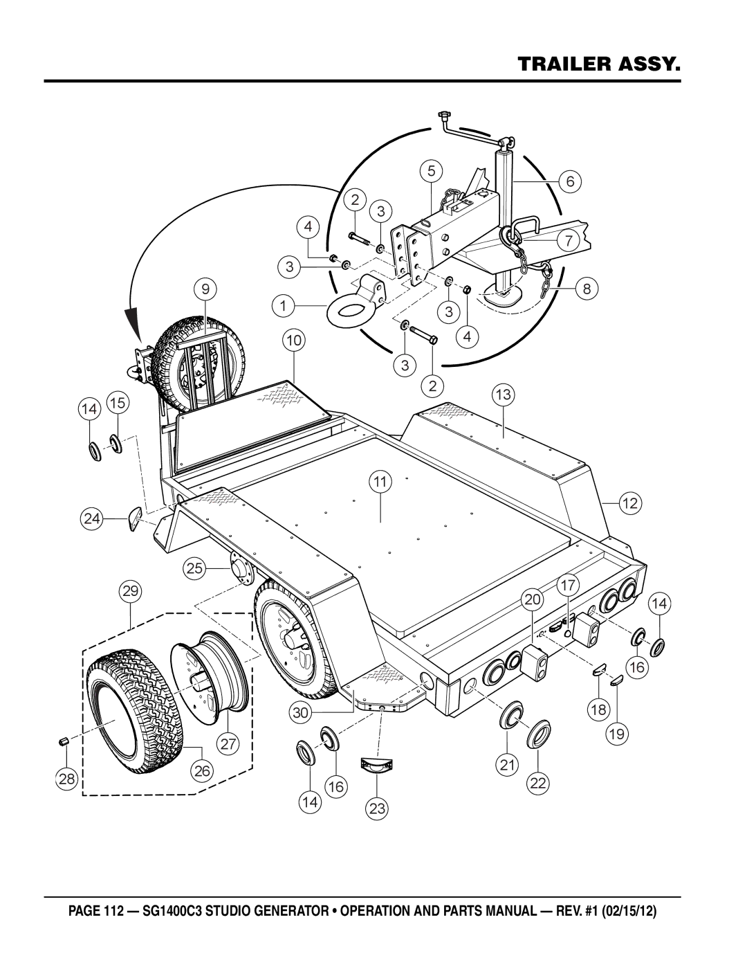 Multiquip SG1400C3-55748 manual Trailer Assy 