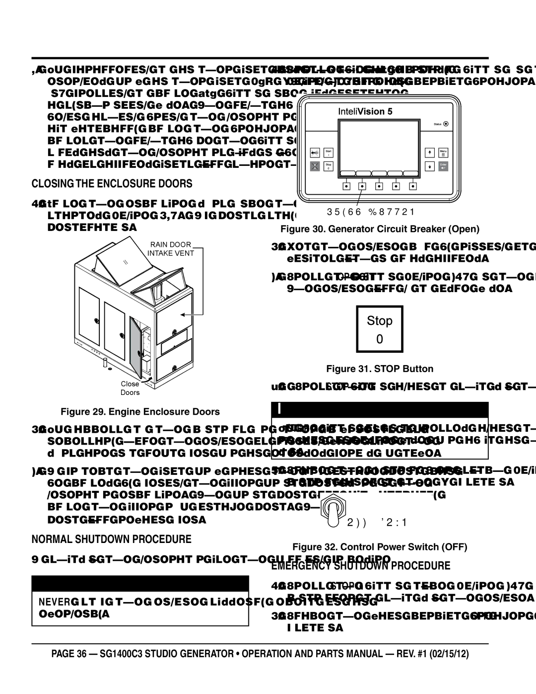 Multiquip SG1400C3-55748 manual Closing the Enclosure DOORs, Normal Shutdown Procedure, Emergency Shutdown Procedure 