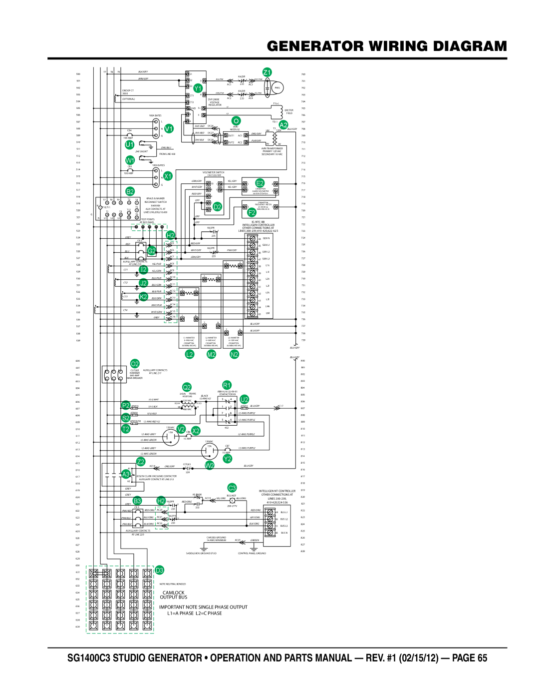 Multiquip SG1400C3-55748 manual Generator Wiring Diagram 