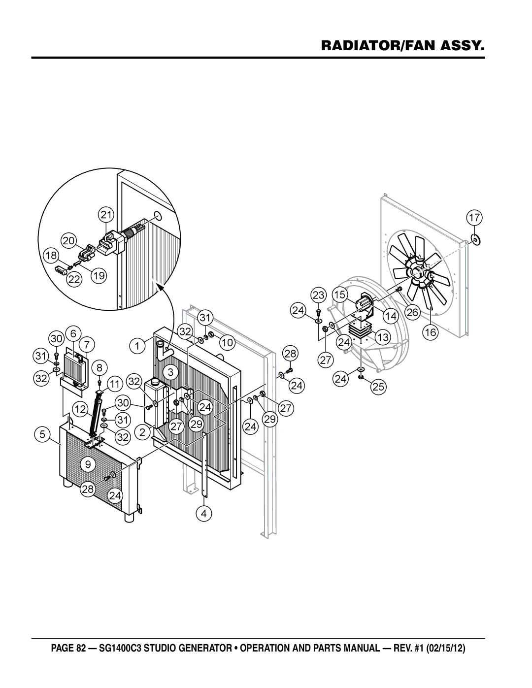 Multiquip SG1400C3-55748 manual RADIATOR/FAN Assy 