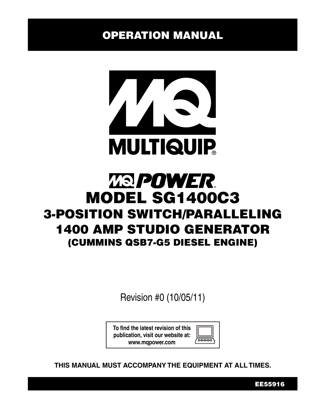 Multiquip operation manual Model SG1400C3 