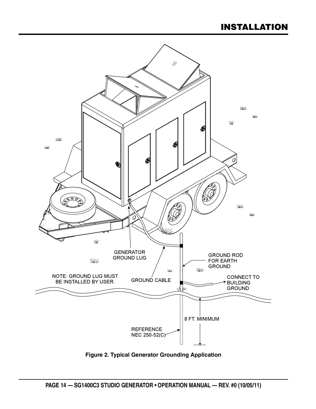 Multiquip SG1400C3 operation manual Installation, Typical Generator Grounding Application 