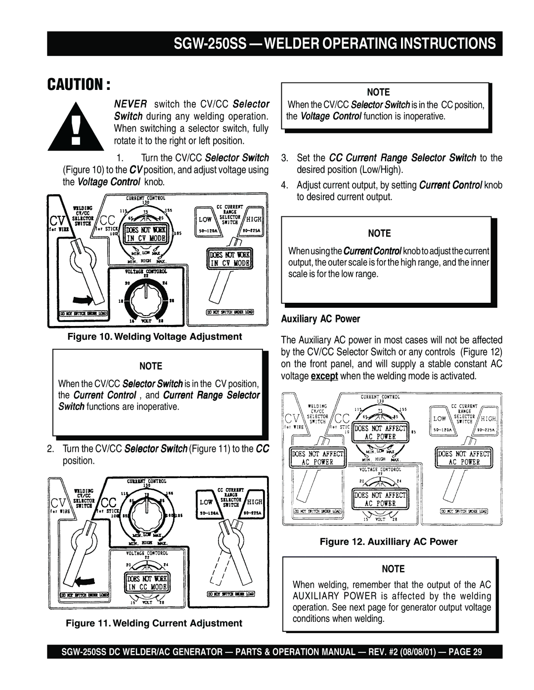 Multiquip operation manual SGW-250SS -WELDER Operating Instructions, Auxiliary AC Power 