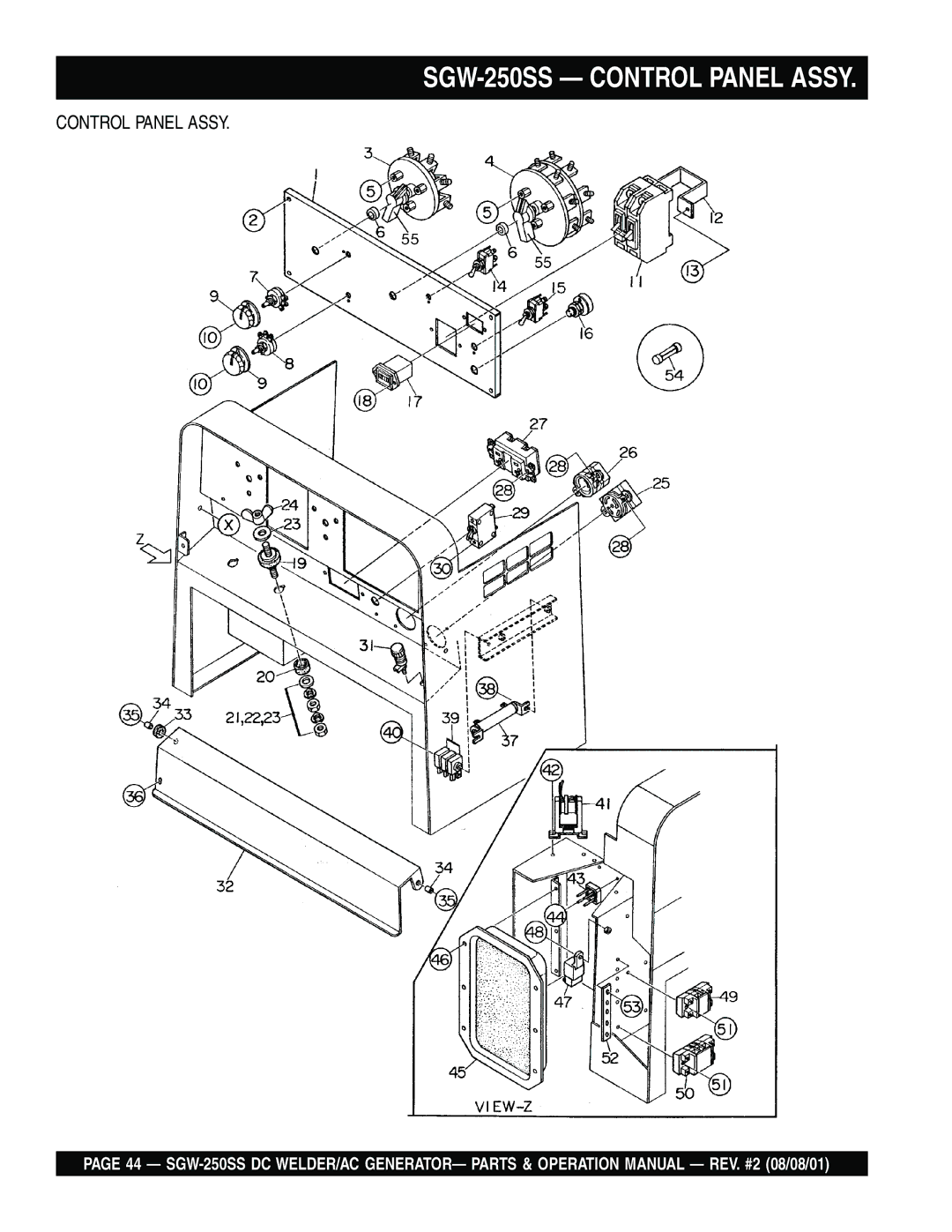 Multiquip operation manual SGW-250SS Control Panel Assy 