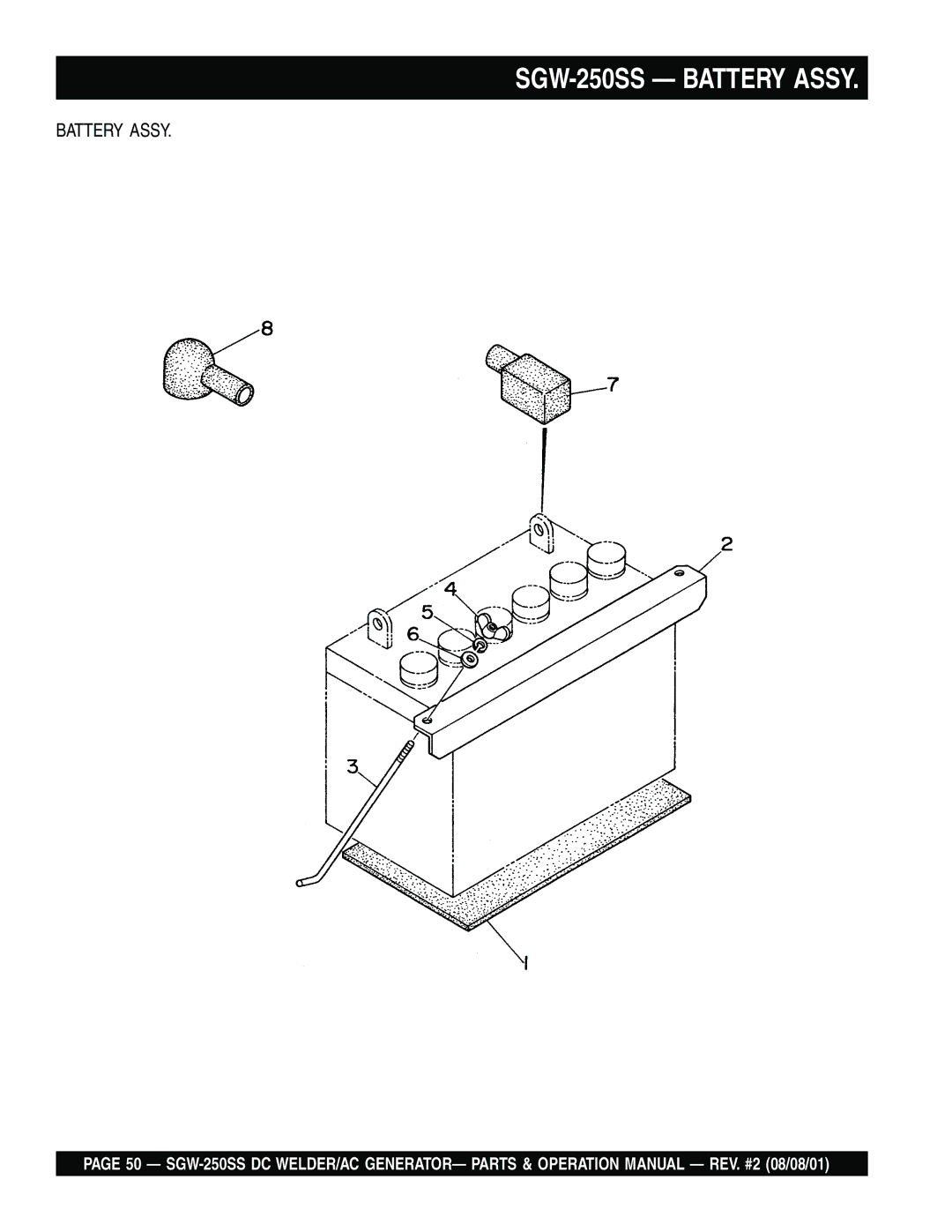 Multiquip operation manual SGW-250SS Battery Assy 