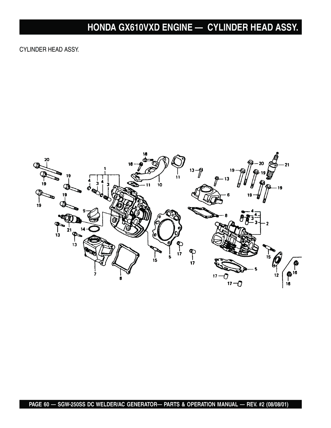 Multiquip SGW-250SS operation manual Honda GX610VXD Engine Cylinder Head Assy 