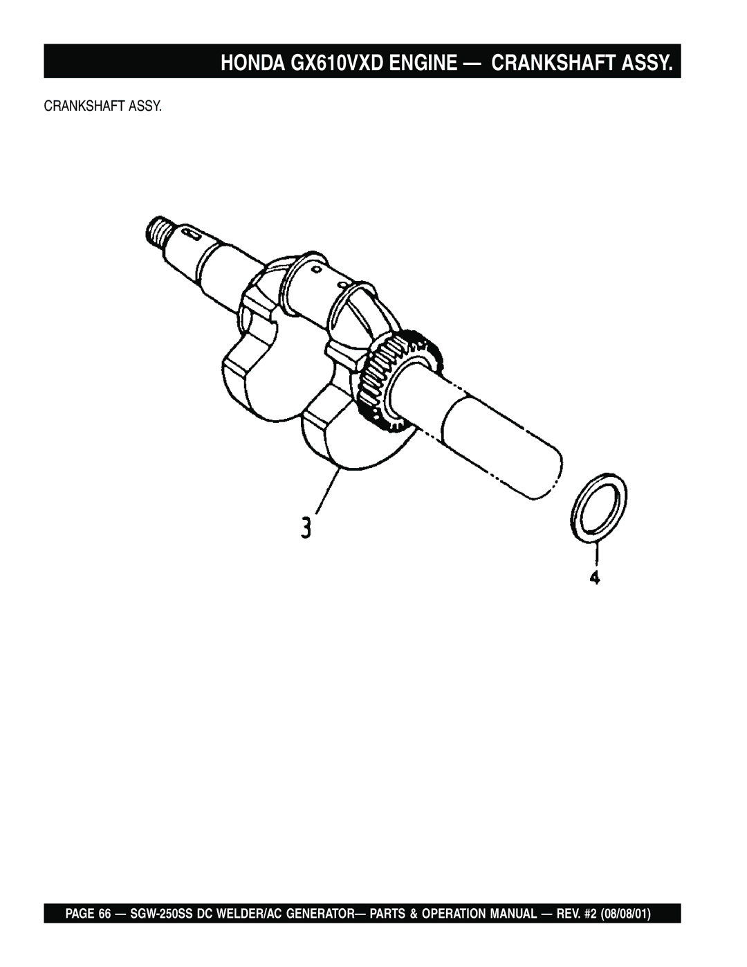 Multiquip SGW-250SS operation manual Honda GX610VXD Engine Crankshaft Assy 